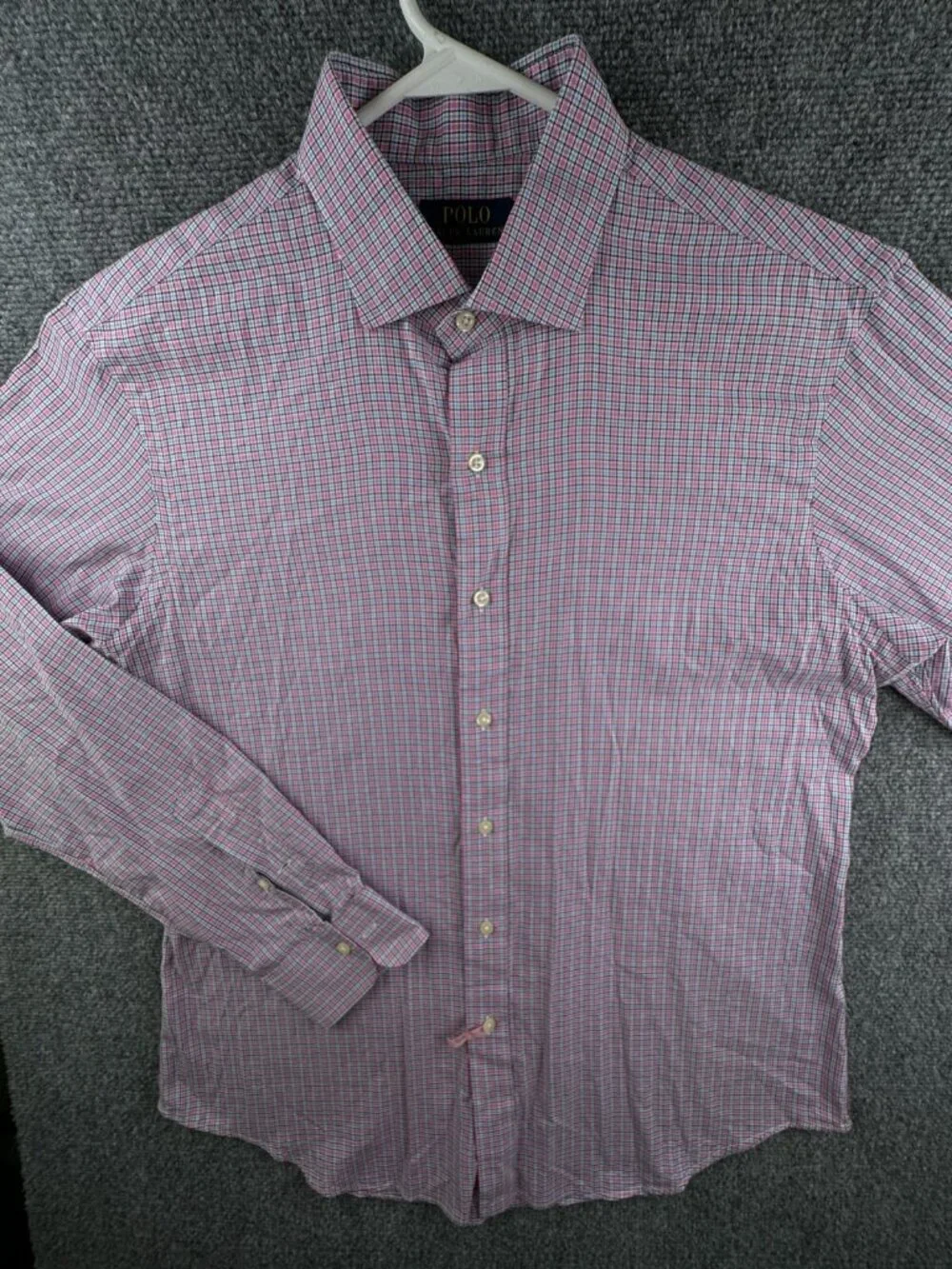 Polo Ralph Lauren Pink Blue Check Men Long Sleeve Button Up Shirt Cotton Large